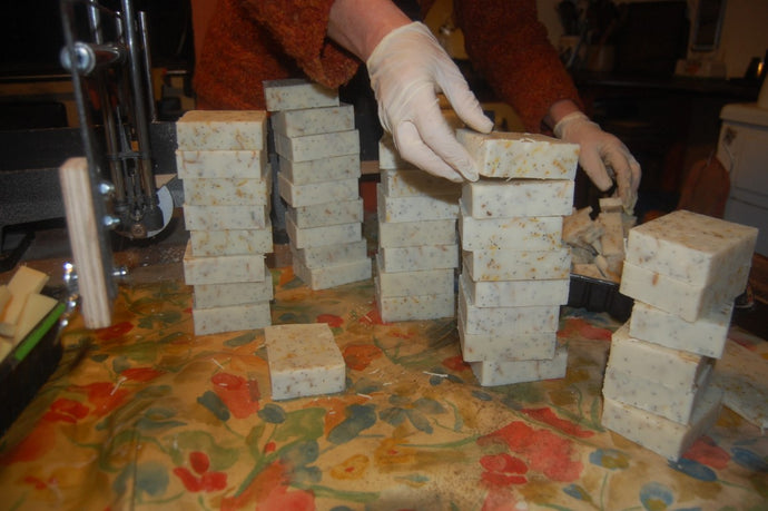 Our natural soaps are all handmade and handcut in small batches